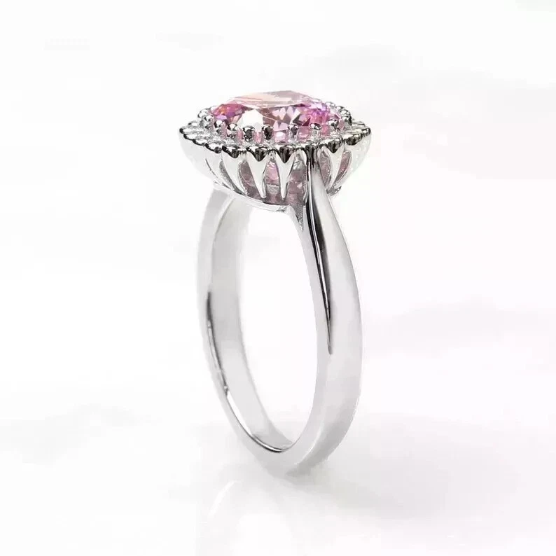 4Ct Cushion Cut Natural Pink Sapphire Diamond Engagement Ring 14k White Gold - Image 4 of 4