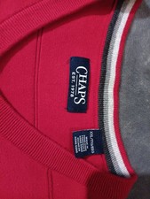 Chaps Sweater Vest mens XL Red V-Neck Cotton Preppy Embroidered Crest