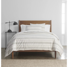 Stripe Print 100 Cotton Percale Duvet Cover Set with Shams Full/Queen Beige