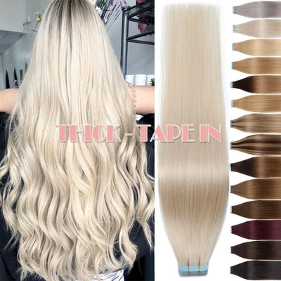 100% Remy Echthaar Tape In Hair Extensions Haarverlängerung Skin Weft 40 Tressen - Bild 1 von 4