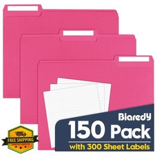 Biaredy Red File Folders, Letter Size, 150 Pack, 1/3 Cut