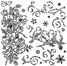 Really Great Stencils, Birds, Blossoms  Flourishes Stencil, 7x7", Flowers, Bird