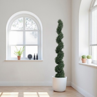 6FT Spiral Cedar Artificial Tree, 2 Pcs Green Plastic Outdoor Plant