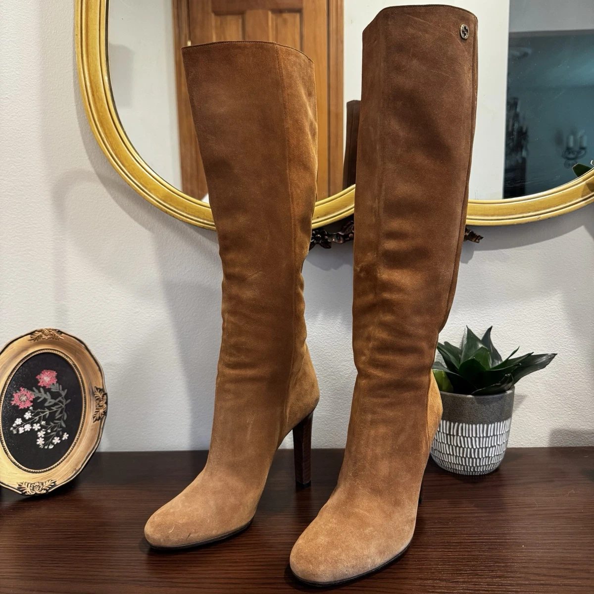 GUCCI　ショー ブーツ レディース　レザー スエード　ブラウン EU38c Gucci Suede Brown Boots for Women for sale | eBay