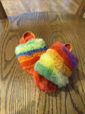 7 NWOT UGG GIRLS FLUFF YEAH CALI COLLAGE SLIDE SLIPPER SANDAL RAINBOW SHEEPSKIN