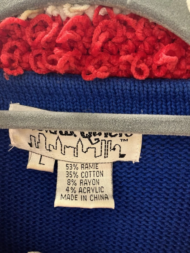 Cárdigan Suéter Jack B Quick Vintage Rojo Blanco Azul Santa Star Navidad Talla L Foto 2 de 4