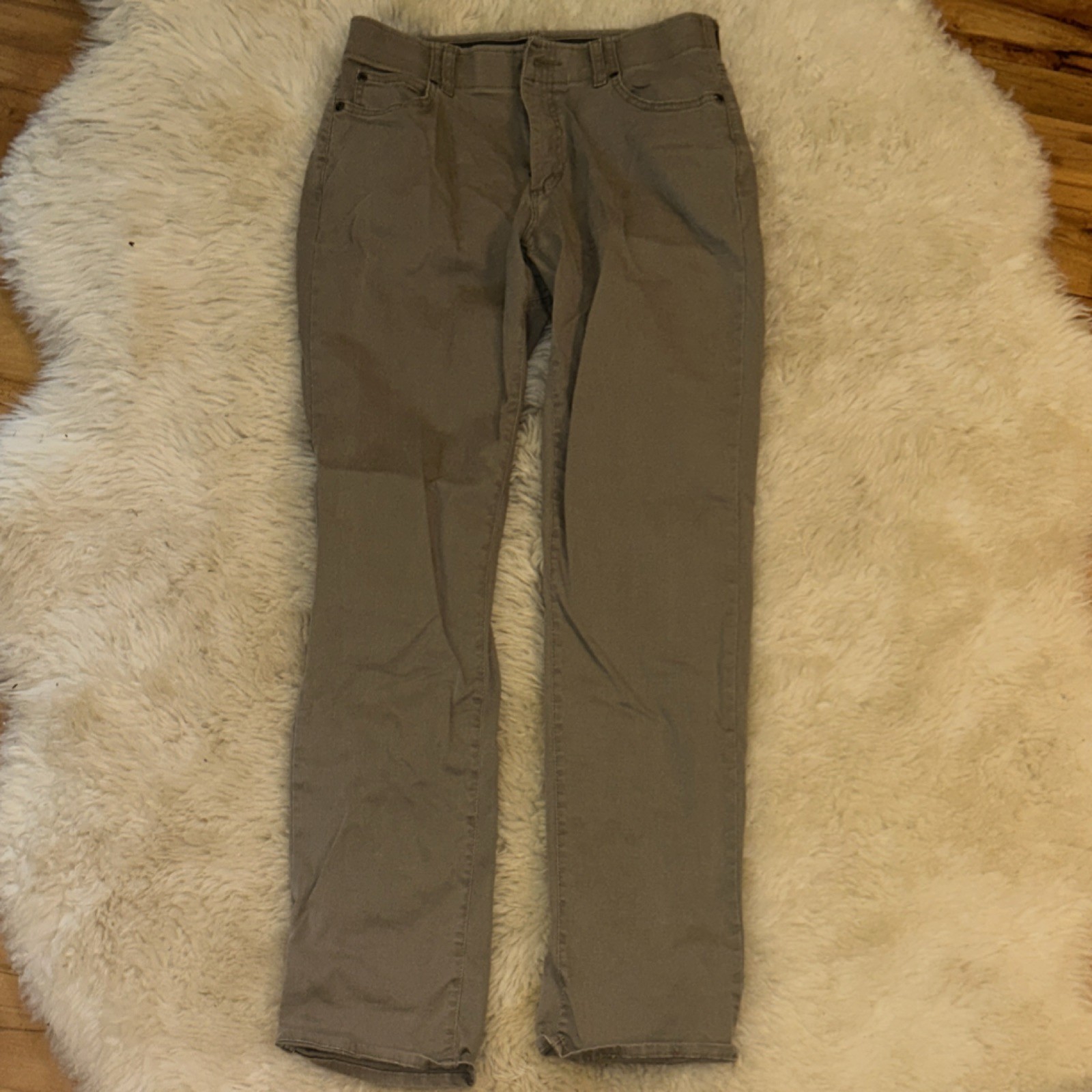's Straight Fit Khaki Denim Jeans Cotton Stretch 5-pocket Zip Button