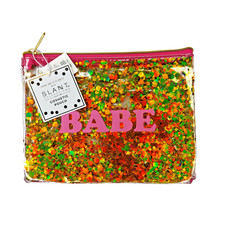 Sparkling Gold Pink Clear Makeup Cosmetic Bag Pouch "BABE" Glitter Zip Case NWT