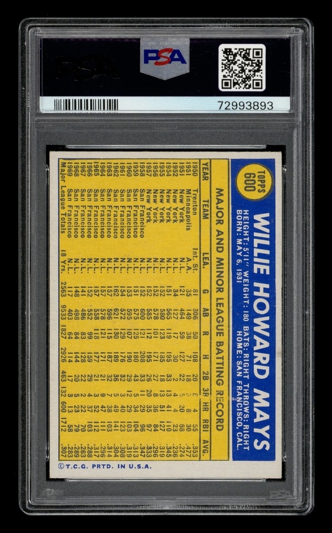 1970 Topps Set-Break #600 Willie Mays PSA 5 EX view 2