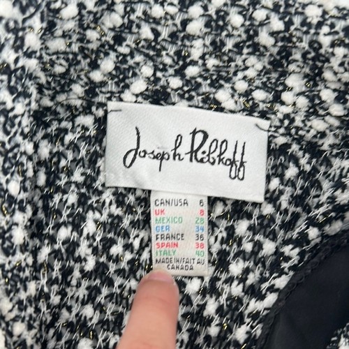 Joseph Ribkoff Blazer Black White Ruffle Posable Collar Big Button Jacket sz 6 - Picture 8 of 12