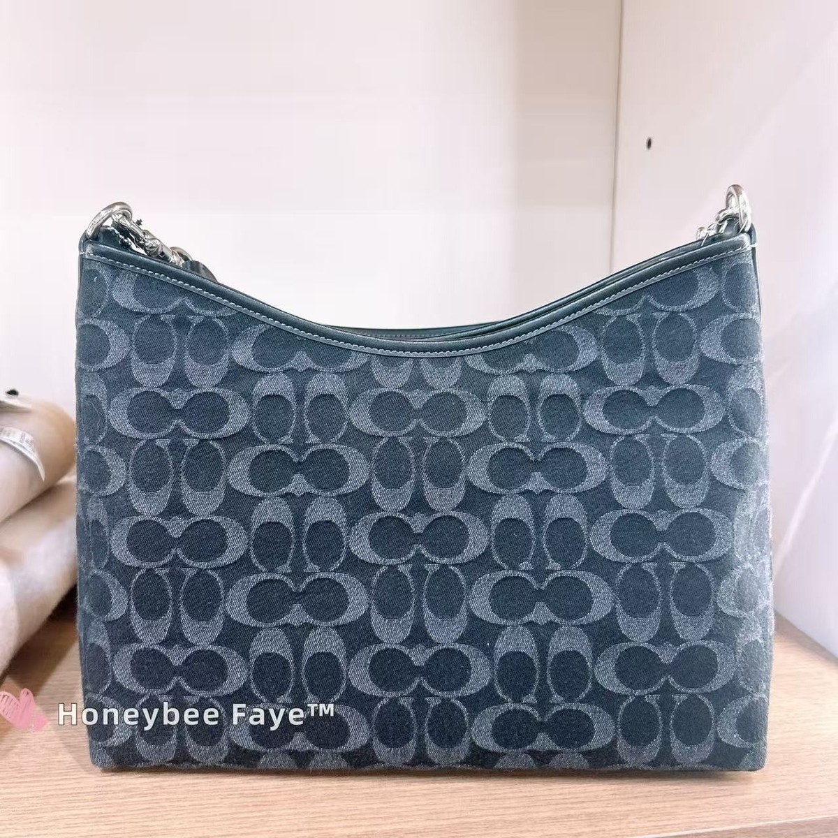 NWT Coach CDE44 Laurel Shoulder Bag In Signature Denim Silver