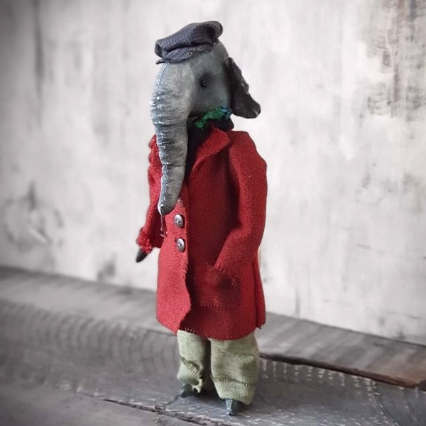 Primitive KüNstler-Elefant 31Cm Vintage Shabby Chic Antik Elefant Stofftier Deko-image