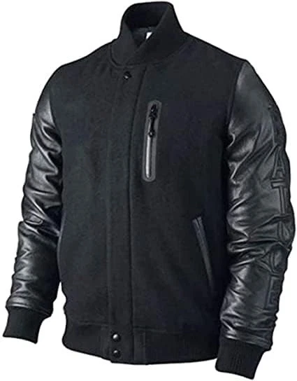 Kobe Destroyer XXIV Michael B Jordan Black Varsity Leather Sleeves Men's Jacket