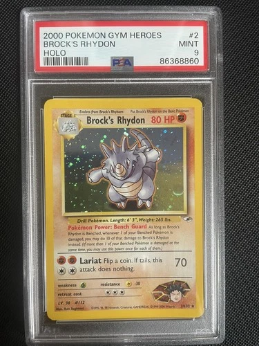 PSA 9 Brock's Rhydon Holo Gym Heroes 2/132 - Mint