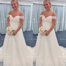 White Ivory Wedding Dresses ELegant Off Shoulder Lace up Simple Bridal Gowns