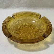 Vintage Anchor Hocking Textured Glass Ashtray Soreno Honey Amber Mid Century