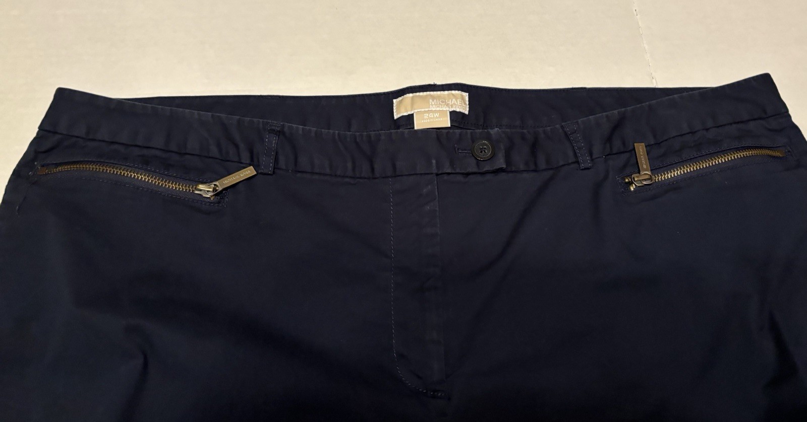 Michael Kors Women's Navy Blue Plus 24W Flat Front Zip Pocket Pants thumbnail 3
