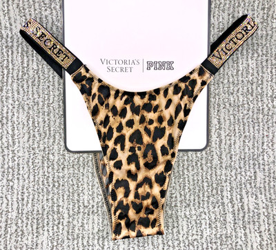 Victoria's Secret Very Sexy NWT Medium Leopard Print Shine Strap Brazilian Panty