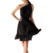 Monica Nera Demi Black Midi A-line Eco-cotton Cocktail Dress $370 MSRP Sz Small