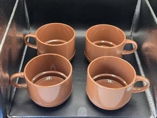 Set of 4 Brown Plastic Camping Mugs - Lightweight, Stackable, Outdoor Cups