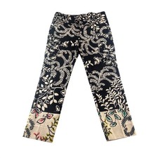 Zara Women Black Cream Botanical Floral Print Cropped Trousers Size 8