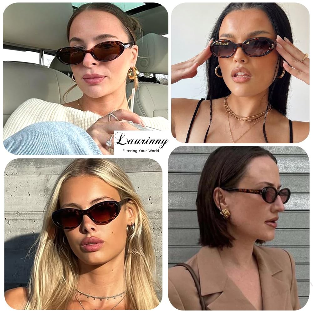 Oval Sunglasses for Women Trendy 90s Retro Small Oval  display picture 3