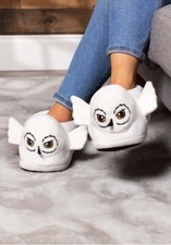Officially Licensed Harry Potter Hedwig Embroidered Cozy Unisex Adult Slippers