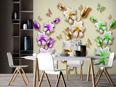 3D Purple Flower ZHUA15225 Wallpaper Wall Murals Removable Self-adhesive Amy