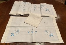 Antico Lenzuolo  In Lino Ricamato A Mano completo di federe 240x280cm