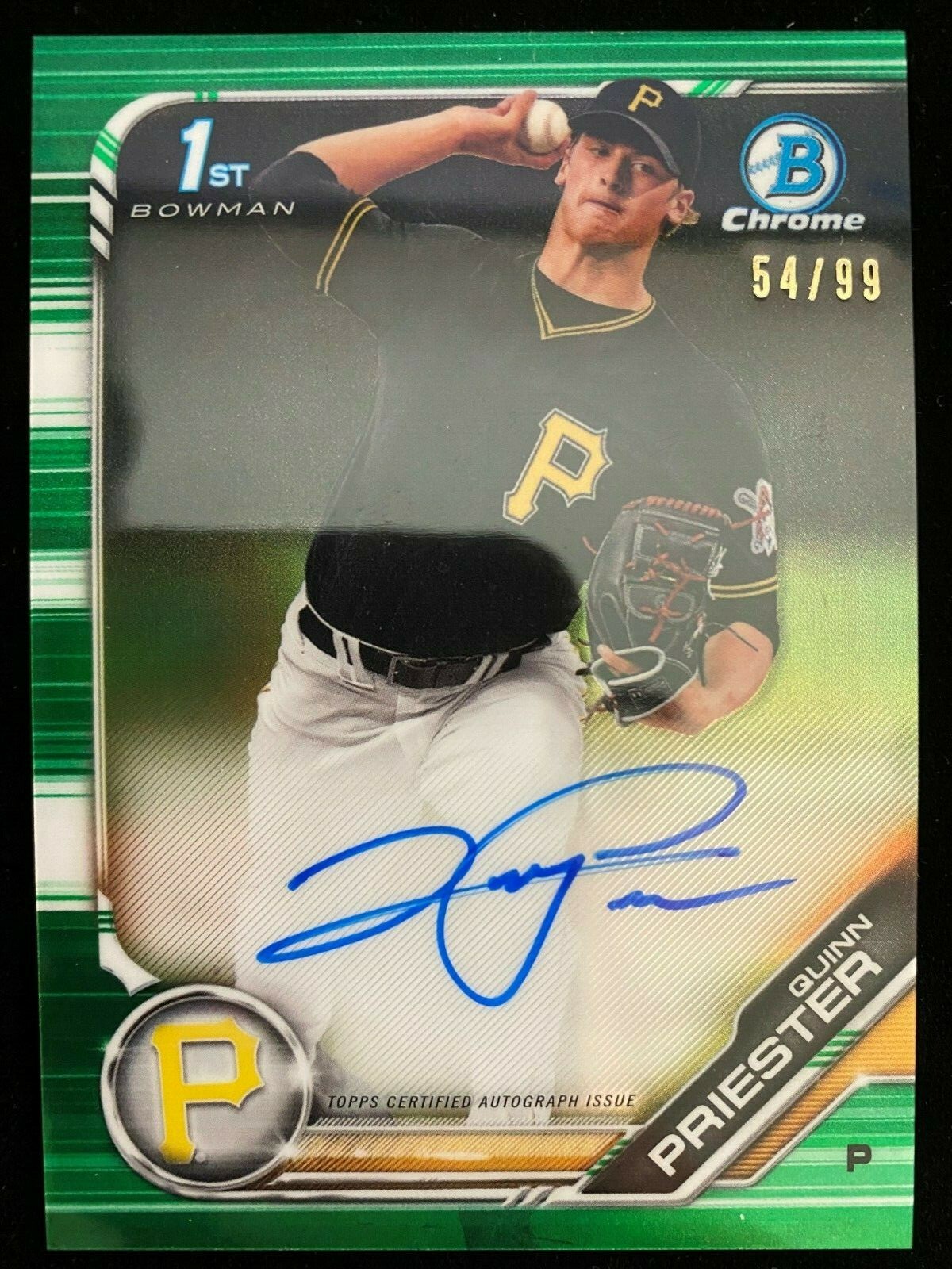 2019 Bowman Chrome Draft QUINN PRIESTER 1st Rookie GREEN REFRACTOR AUTO #/99 RC