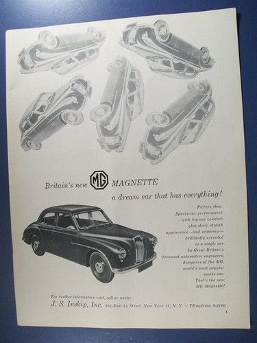 1954 MG Magnette race program car dealer ad-JS Inskip, East 64th St, New York NY