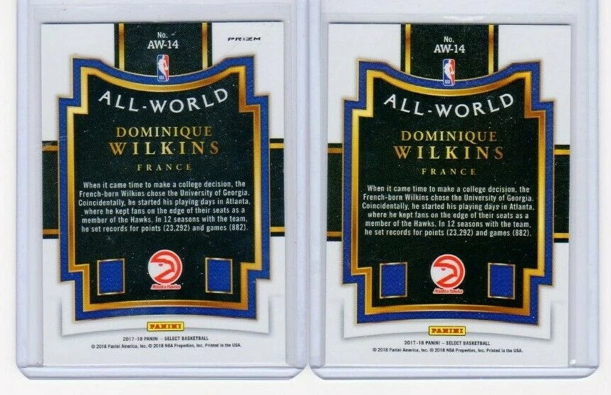 DOMINIQUE WILKINS 2017-18 SELECT ALL-WORLD FRANCE SILVER PRIZM LOT ATLANTA HAWKS - Image 2 of 2