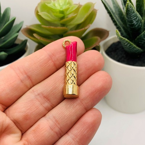 4 or 12 pcs Pink and Gold Enamel Lipstick Charms - US Seller - PK535 - Bild 2 von 4