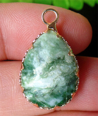 23x14x7mm Alloy Wrapped Natural Green Spot Jasper Facet Teardrop Pendant BQ69433