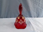Fenton Hand Painted Ruby Red Glass Bell - Gold Leaves Design