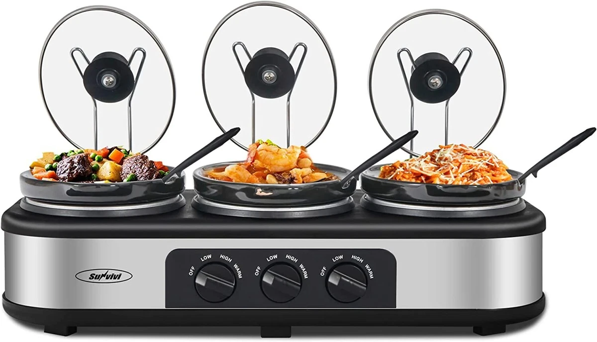 Triple Slow Cooker, 3x1.5 Quart Electric Slow Cooker Buffet Server & Food  Warmer