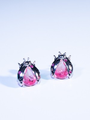 925 Sterling Silver Earrings Pink Ladybird Zircon Stud Earring Jewelry