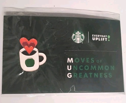 Starbucks Partner Barista Enamel Heart MUG Award Pin W/ Card -Free Shipping
