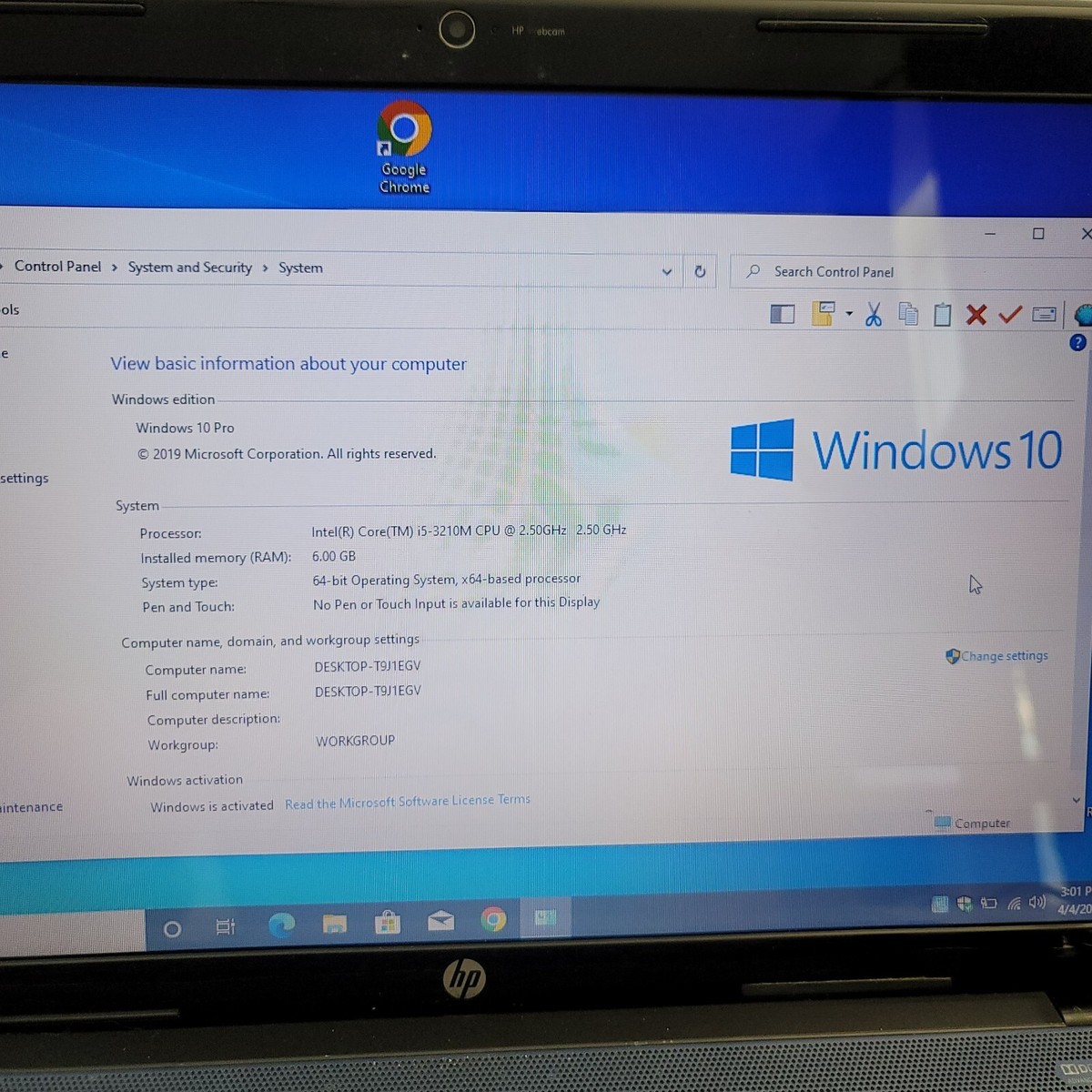 HP Pavilion g6-1b70us - disco rigido 320 GB con Windows 10 Home 64