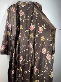 Sensara Front Tie Womens Maxi Sexy Robe Pockets Brown Floral Romantic Sz M