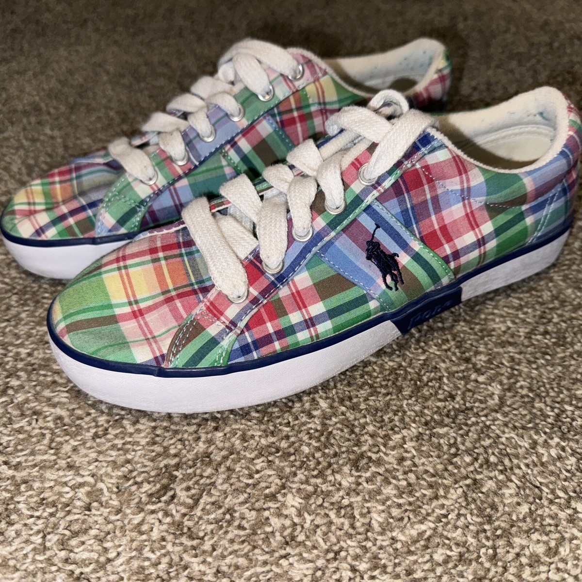 Ralph Lauren polo Gillian Madras plaid Women's sneakers sz 7.5 M