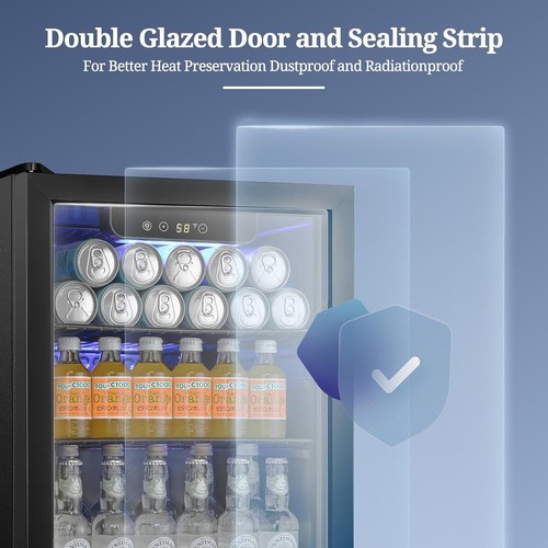 1.7 cu.ft Beverage Refrigerator Cooler 68 Can, Mini Fridge with Glass Door - Picture 5 of 7