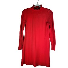 LOFT Knit Red Ruffle Turtleneck Pointelle Knit Dress Size S Womens Stretch Retro