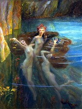 Seascape girl sea nymphs G. Bussiere Tile Mural Wall Backsplash Marble Ceramic