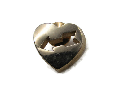Vintage Heart Pin Gold Tone Metal Cutout Lightning Bolt Arrow Lapel Tack Brooch