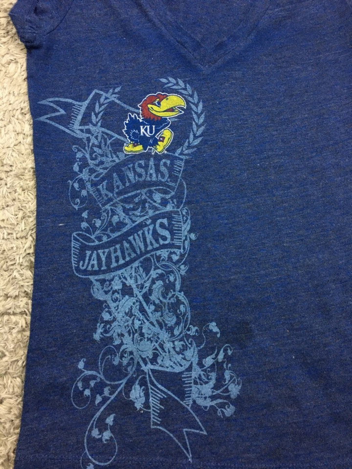 Camisa KU Jawhawk para mujer talla pequeña azul manga corta majestuosa Foto 4 de 4