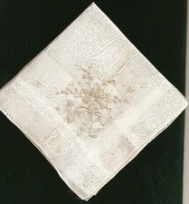 White Vintage Hankie; Embroidered Floral Bouquet on Corner