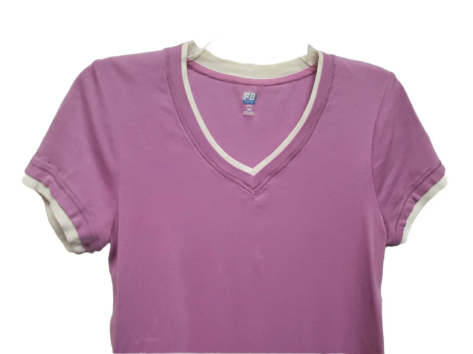 Camiseta Top Mujer Activa S B Talla PM Blanco Lavanda Cuello en V Manga Corta Foto 3 de 4