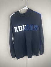Adidas Hoodie Youth Large Black Logo Sweatshirt Boys 14 16 Striped