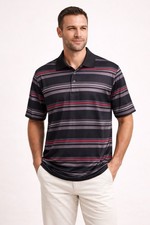 Ben Hogan Performance Men  s Medium Striped Golf Polo Black Gray Red Classic